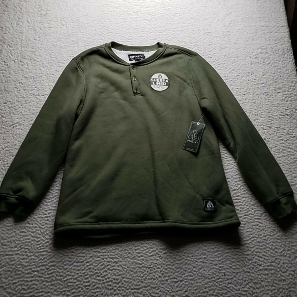 Matix Sweatshirt Mens Large Green Sherpa Lined Fleece Henley Thermal Pullover